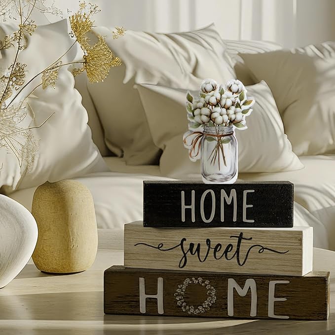 Cinnvoice 4 Pcs Farmhouse Wooden Tabletop Decor Cotton Summer Rustic Tiered - Image 5