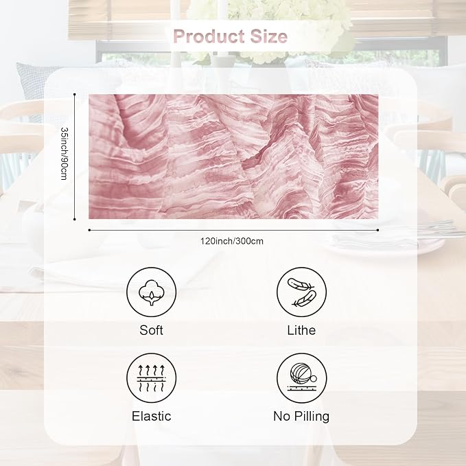 1 Pack Dusty Pink Cheesecloth Table Runner 35x120 Inch 10Ft Rustic Gauze Cheese - Image 4