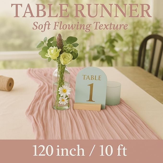 10FT Dusty Pink Cheesecloth Table Runner – 120 Inch Blush Gauze Table Decor - Image 2