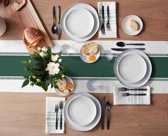 Green Stripes Table Runners 16x72 inches Long, Farmhouse Cotton Linen Table - Image 3