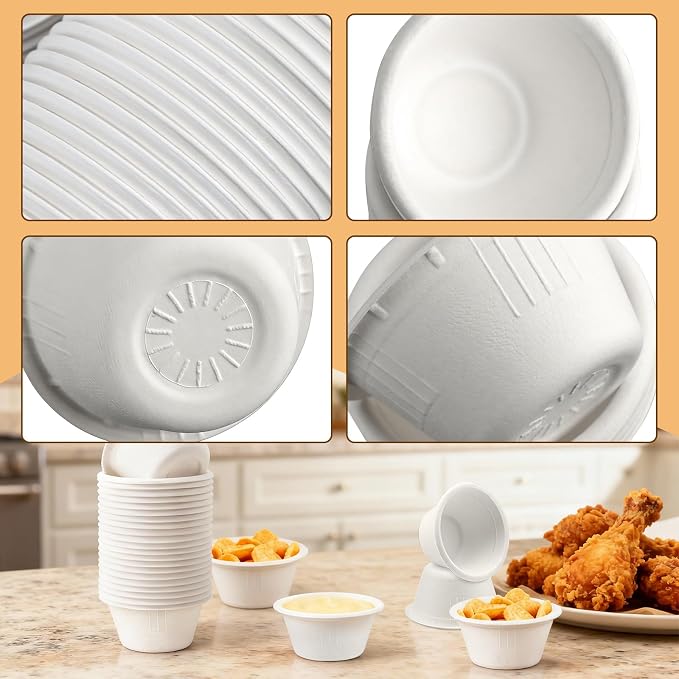 LeonBach 200 Pack 2 oz Natural Bagasse Fiber Paper Bowls, - Image 3