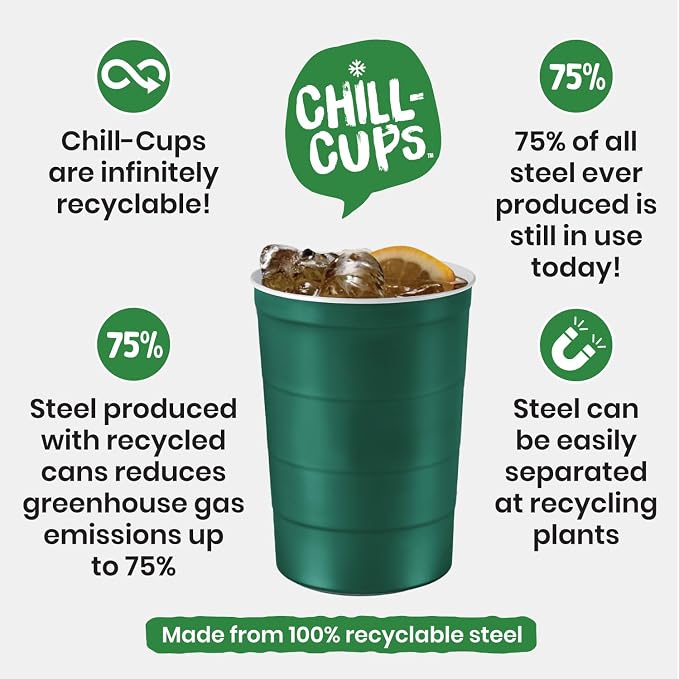 Steel Chill Cups 16 oz. Durable & Reusable Party Cups, 100% recyclable - Image 4