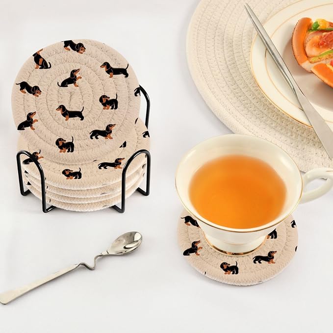 YETTASBIN Cute Dachshund Dog 6 Pcs Drink Coasters - Image 5