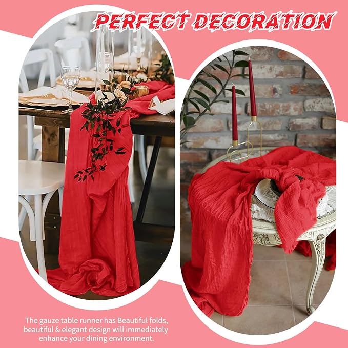 10 Pack Red Cheesecloth Table Runner 17x108 Inch Boho Gauze Cheese Cloth Table - Image 6