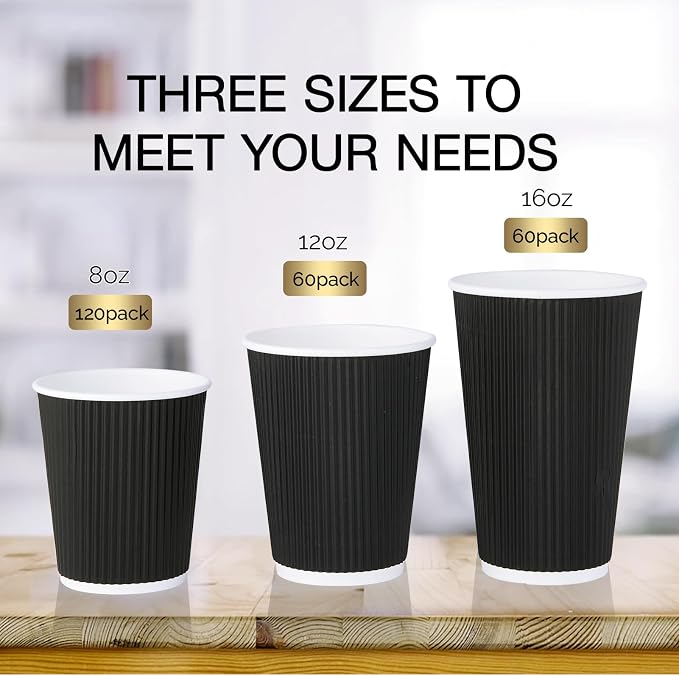 JollyPack Disposable Paper Coffee Cups, 16 oz, 60 Pack, Insulated Ripple Wall - Image 4