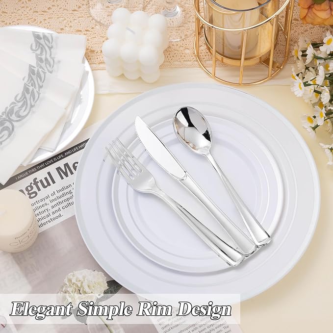 BESTSTAR 100 Piece White Plastic Plates Premium Disposable Plates | 50 Dinner - Image 5