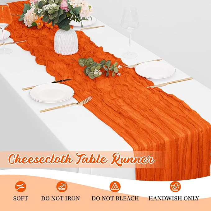 8 Pack Orange Cheesecloth Table Runners 20x120 Inch Gauze Table Runner 10FT - Image 6