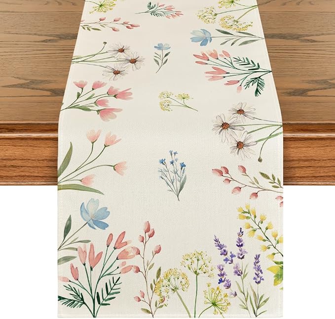 Artoid Mode Flowers Floral Summer Table Runner, Seasonal Spring Fall Kitchen by ArtoidMode