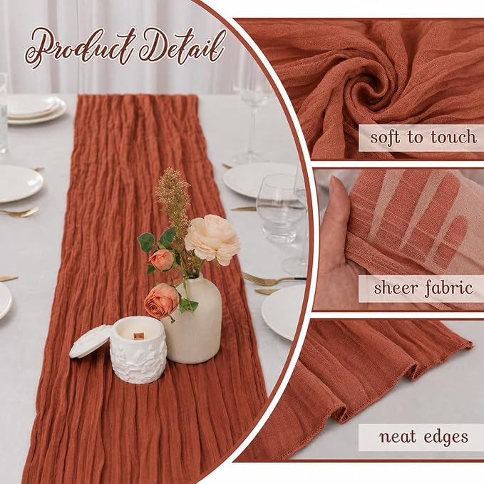 10 Pack Terracotta Cheesecloth Table Runner 22 x 120 Inch Boho Table Runner | - Image 3