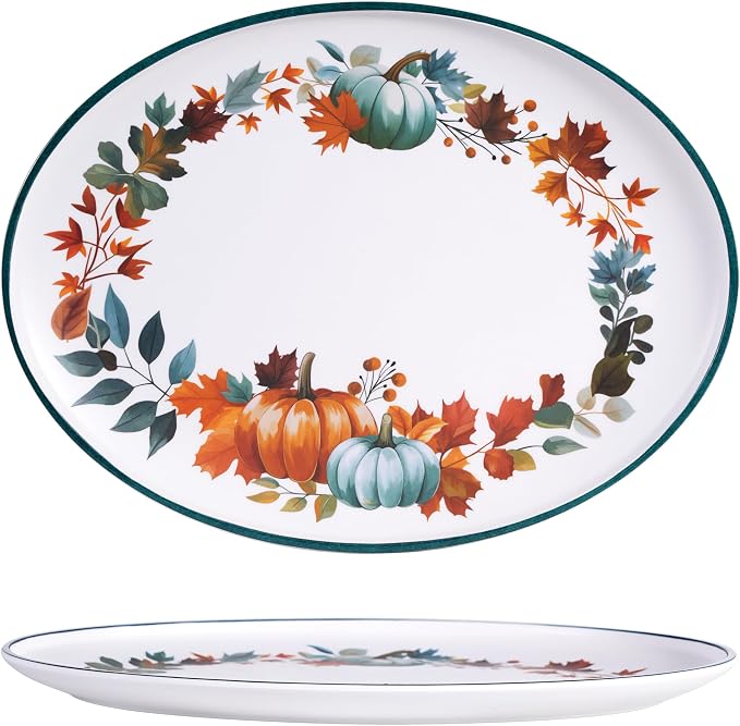 Fall Pumpkin Melamine Oval Serving Platters, 2 Pack 14" Party Trays | by molidiki