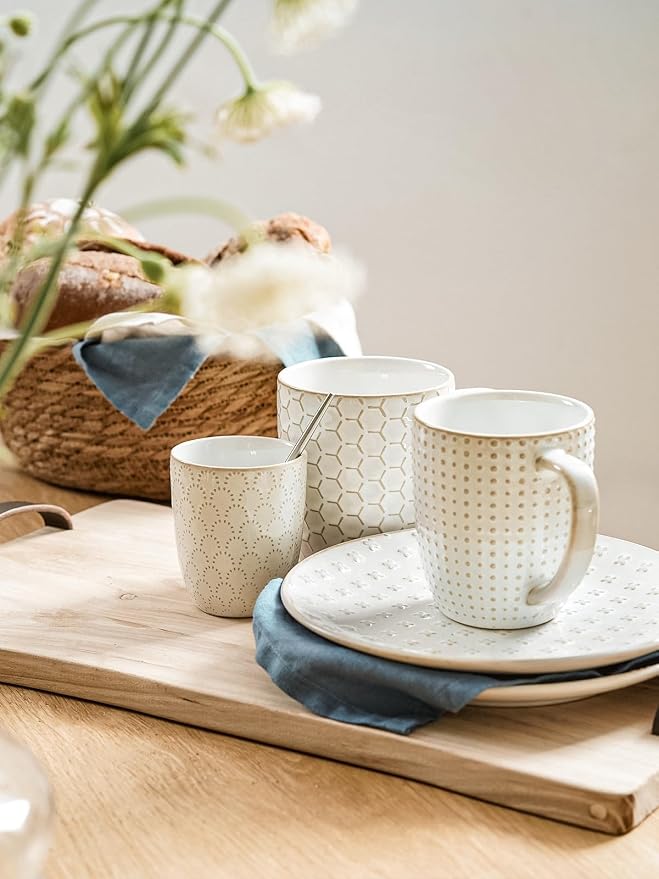 LE TAUCI Coffee Mugs 12 oz, Ceramic Mug Set Set of 4, Embossment Cups - Image 7