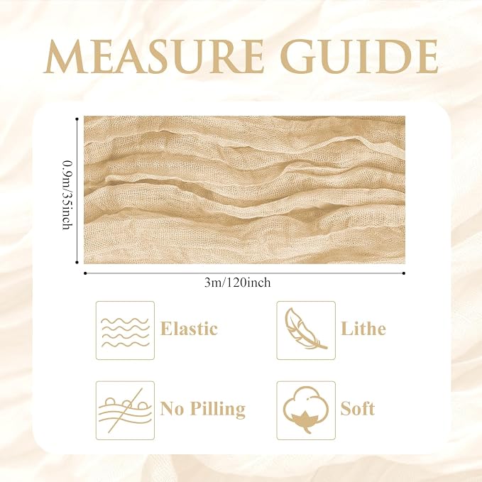 Cheesecloth Table Runner 10FT 12Pcs Sand Boho Gauze Rustic Sheer Runners | - Image 2