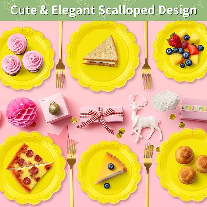 50 Pcs Yellow Paper Plates Disposable, Dessert Cake Plates, - Image 6