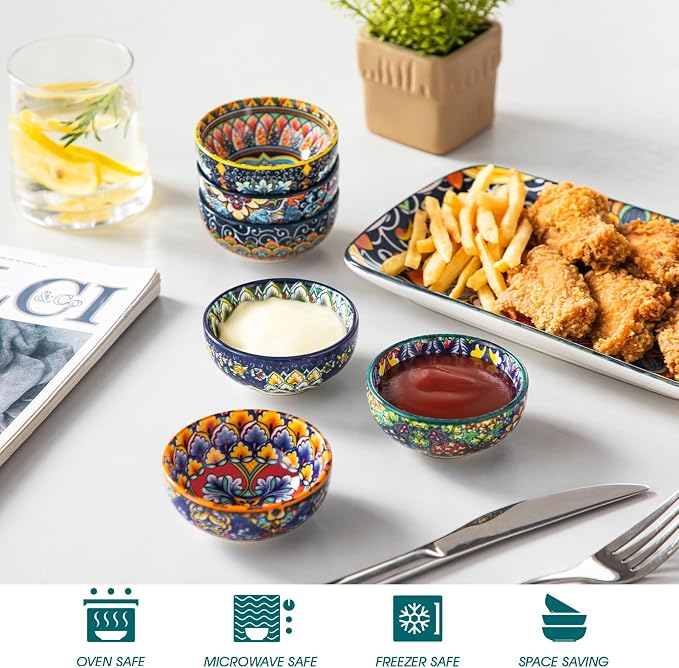 vancasso SIMI 2.7 Oz Ceramic Dipping Bowls Set of 6, Bohemian Sauce Bowls | - Image 4