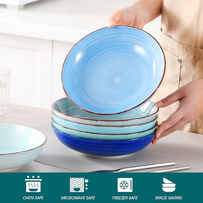 vancasso Bonita 38 oz Ceramic Pasta Bowls Set of 6, Microwave & Dishwasher Safe - Image 4
