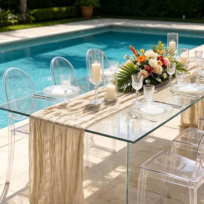3 Pack Beige Cheesecloth Table Runner 21 x 120 Inch Boho Gauze Sheer Table - Image 5