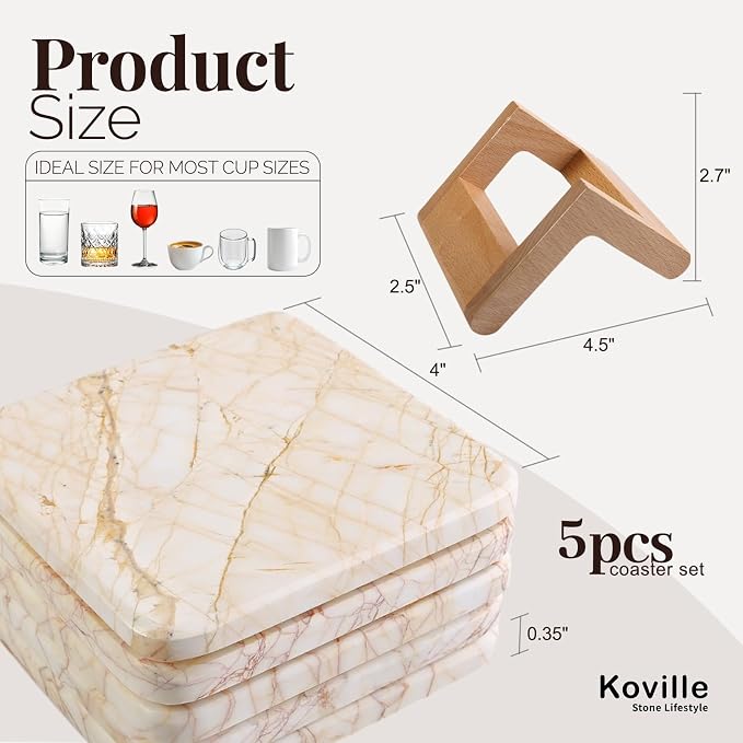 Marble Coasters Set of 5, Square Coasters - Image 2