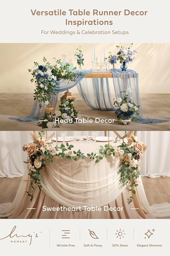 Ling's Moment 14Ft Red Table Runner, Wedding Sheer Chiffon Table Runners | - Image 5