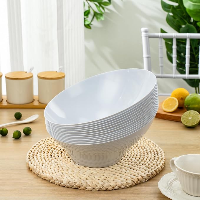 BESTVIP 54 Oz White Plastic Angled Serving Bowls, 12 Pack | Disposable Bowls - Image 4