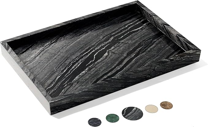 Natural Marble Tray for Bathroom, Genuine Ancient Wood Grain Marble Vanity Tray by YMXYJM