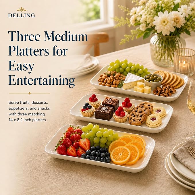 DELLING 14 Inch Large Serving Platter Set of 3, Rectangular Platters - Image 3