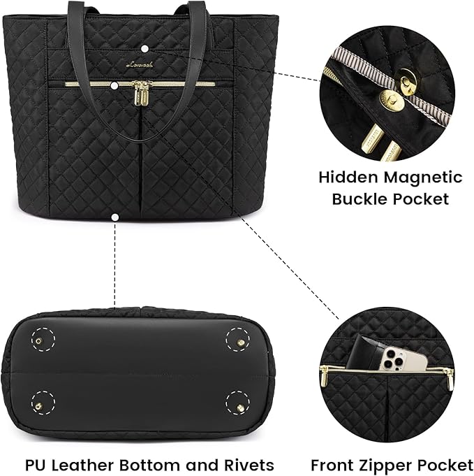 LOVEVOOK Laptop Bag for Women 15.6 inch, Diamond Quilted Work Tote Bags Womens - Image 4