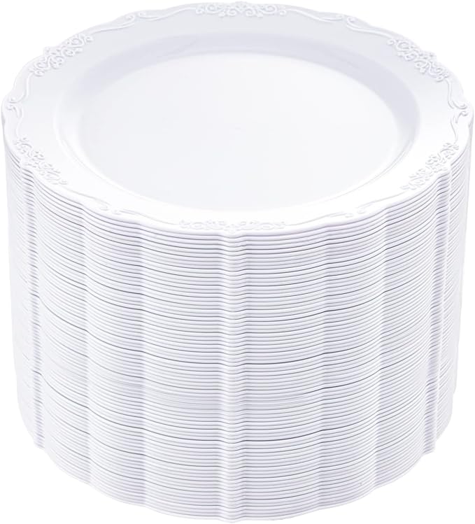 DaYammi 60PCS White Plastic Plates, Heavy Duty White Disposable Premium 7.5inch by DaYammiwillaccompanyyou