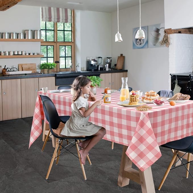 Plaid Tablecloth 2 Pack, 60 x 84 inch, Peach Pink and White | Waterproof - Image 2