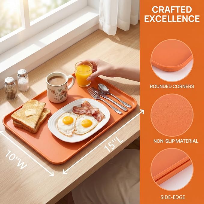 Lyellfe 8 Pack Fast Food Serving Tray, 15 by 10-Inch | Wheat Straw Cafeteria - Image 2