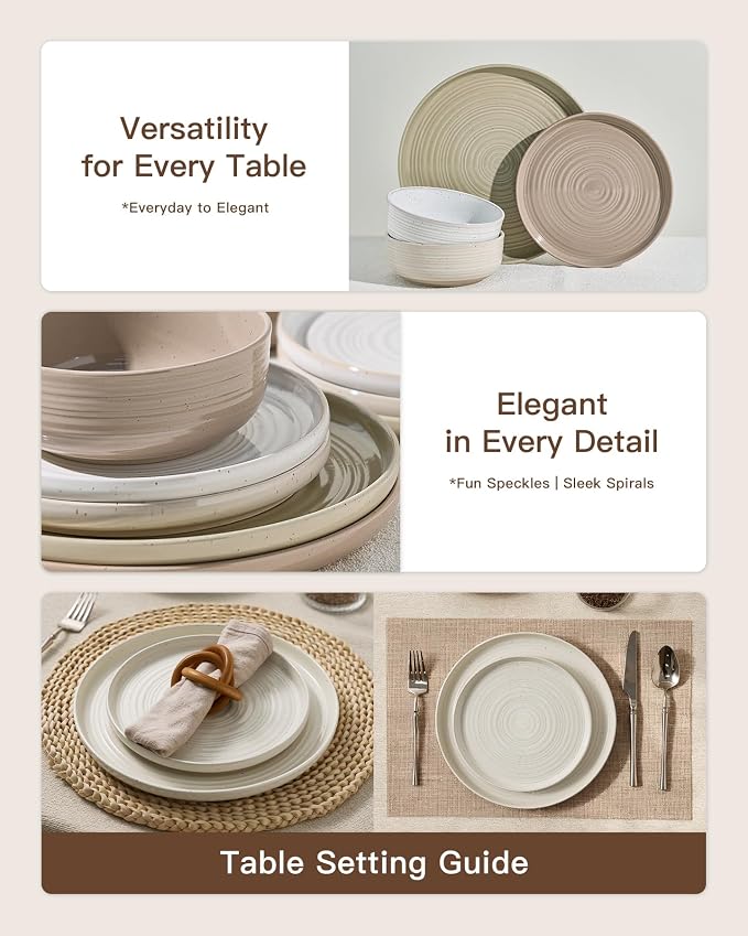 Stoneware Dinnerware Set for 4, Plates & Bowls, Chip & Scratch Resistant - Image 2