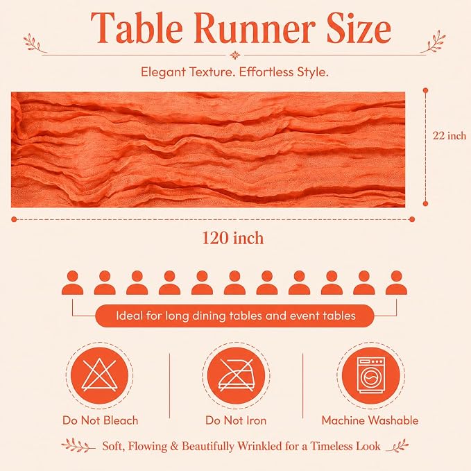 10 Pack Orange Cheesecloth Table Runner 22 x 120 Inch Gauze Table Runner | 10FT - Image 3