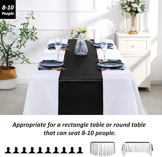 SiinvdaBZX 12 Pcs Black Satin Table Runner 12 x 108 inches Long | Bright Smooth - Image 3