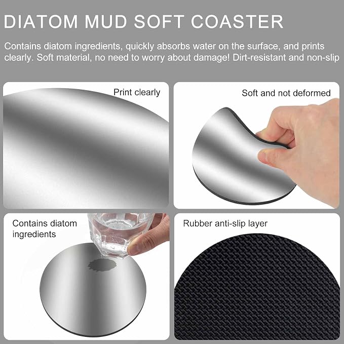 Ombre Dark Grey Coasters Set of 6, Modern Minimalist Geometric Gradient Soft - Image 9