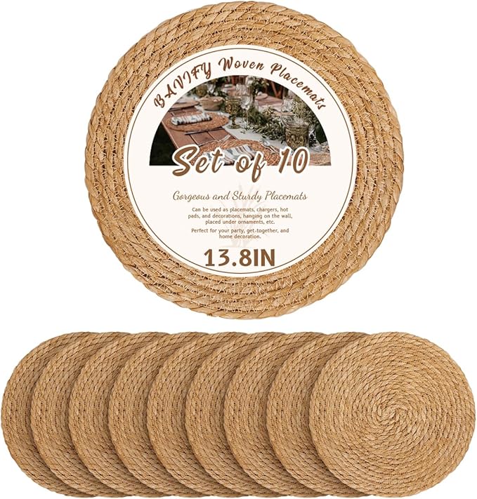 BAVIFY 13.8" Round Woven Placemats Set of 10, Table Mats by BavifyBaking