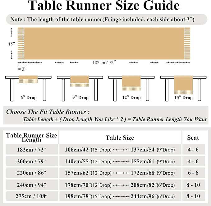 Farmhouse Rustic Faux Linen Dining Table Runner 15 x 79 Inch Blue | Boho Heavy - Image 6