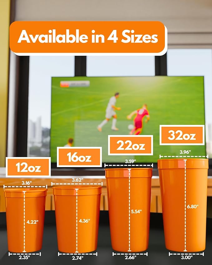 PartyPrints 10 Pack Small 10 to 12 oz Orange Reusable Blank Plastic Cups - Image 4