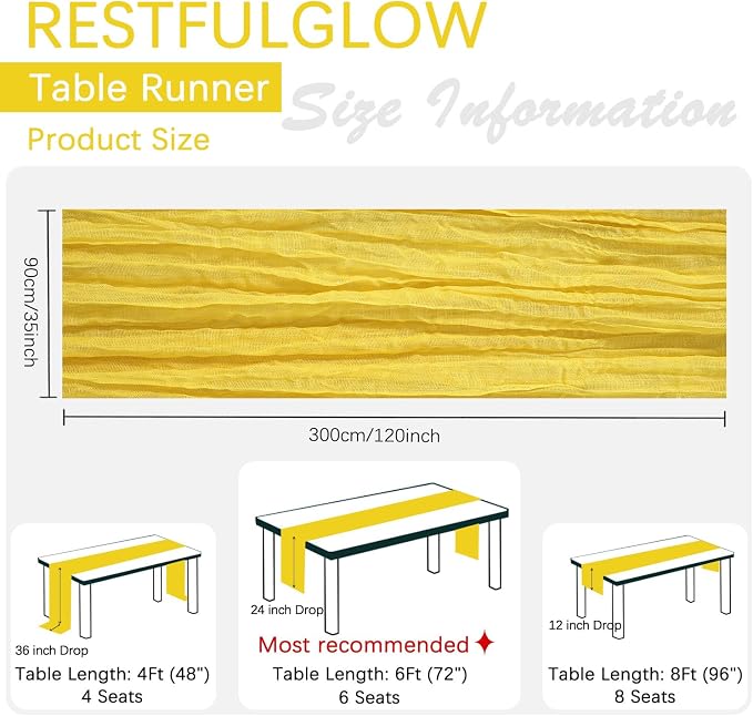 6 Pack Yellow Cheesecloth Table Runner 35 x 120 Inch | Boho Gauze Fabric - Image 3
