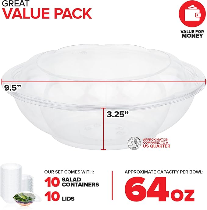 64oz Clear Plastic Salad Bowls - Image 2