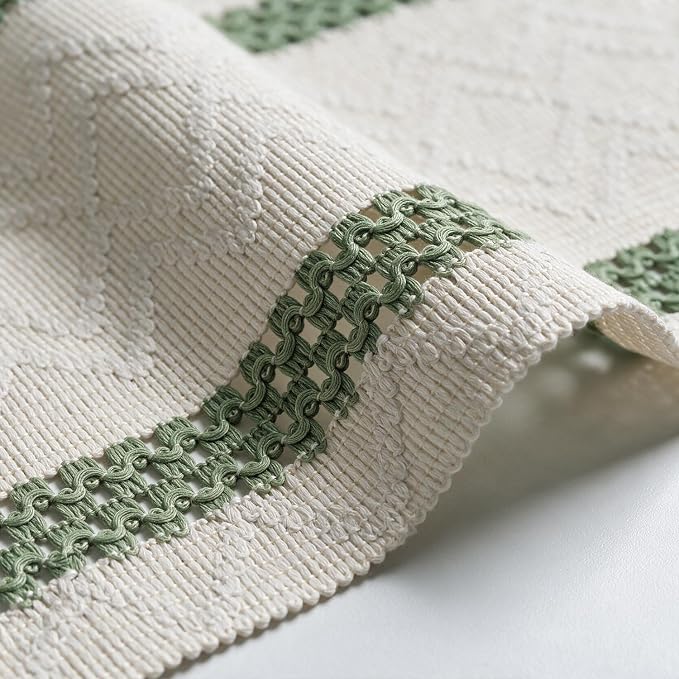 Artoid Mode Sage Green Stripe Woven Rustic Table Runner 12x72 Inch | Holiday - Image 6