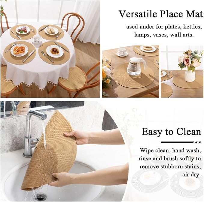 SHACOS Round Placemats Set of 8 Washable 15 inch Round Placemat Cotton - Image 7