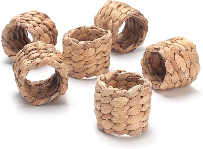 Napkin Rings Set of 6, Handmade Water Hyacinth Boho Napkin Rings, Rustic - Image 4