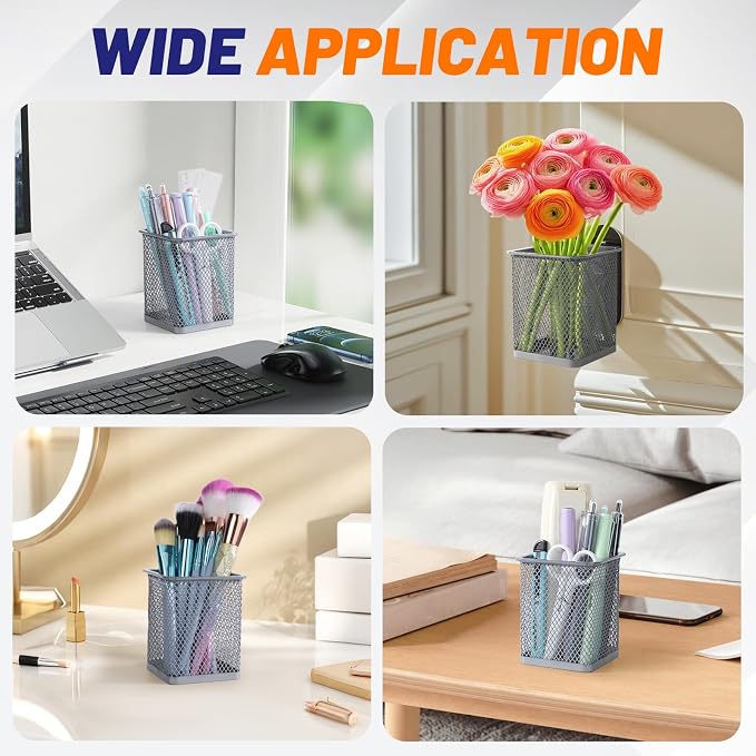 Segarty Pen Cup Holder, 12 Pack Square Silver Pen Holder - Image 6