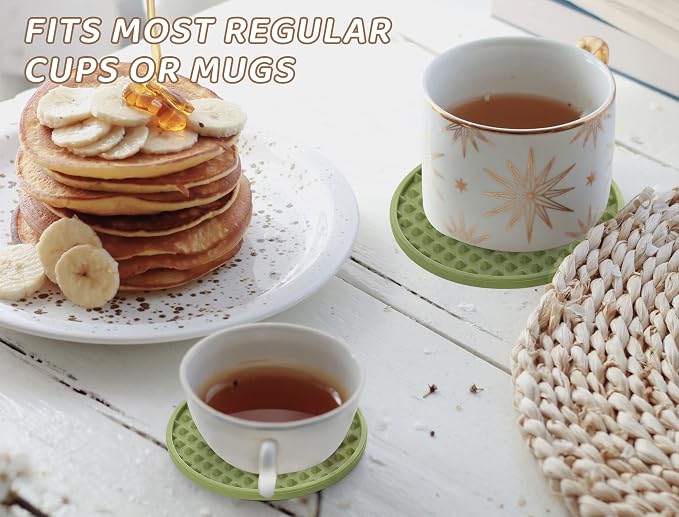 Rubber Coasters Set 6 with Holder, Non-Slip Silicone Drink Coaster Cup Mats | - Image 2
