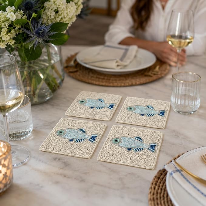 Coaster Set of 4, Handmade Beaded Bar Drink Tabletop Protection Coasters - Image 6