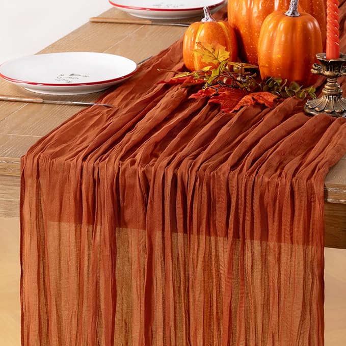 Terracotta Cheesecloth Table Runner 160 Inches 14 Ft Gauze Table Runner | - Image 2
