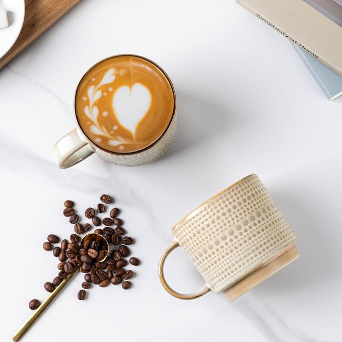 GBhome 12 oz Coffee Mugs Set of 4, Stackable Ceramic Coffee Cups Set | Modern - Image 3