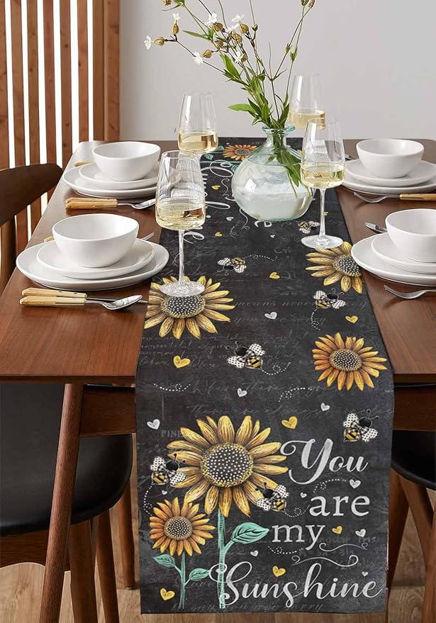 Farmhouse Sunflowers Table Runners 70 Inches Long, Cotton Linen Fabric Table - Image 2