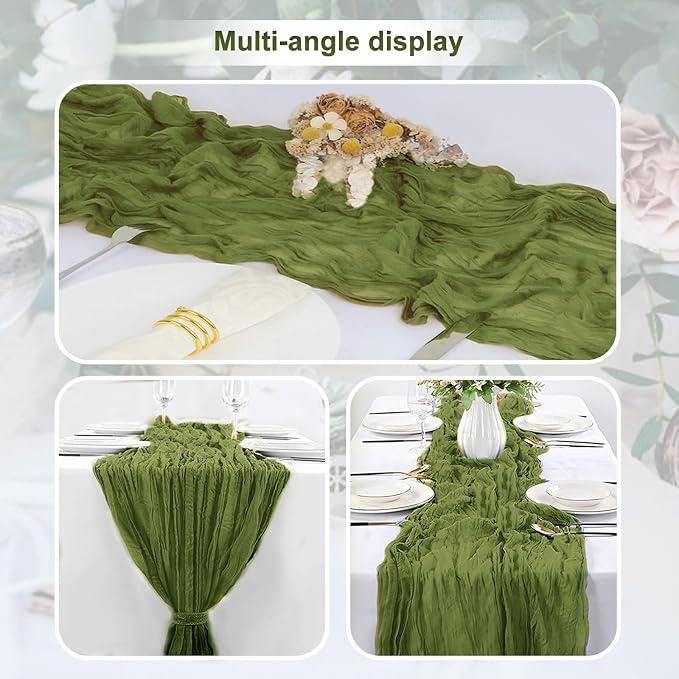 12 Pack Olive Green Cheesecloth Table Runner 35x120 Inch 10Ft Rustic Gauze - Image 5