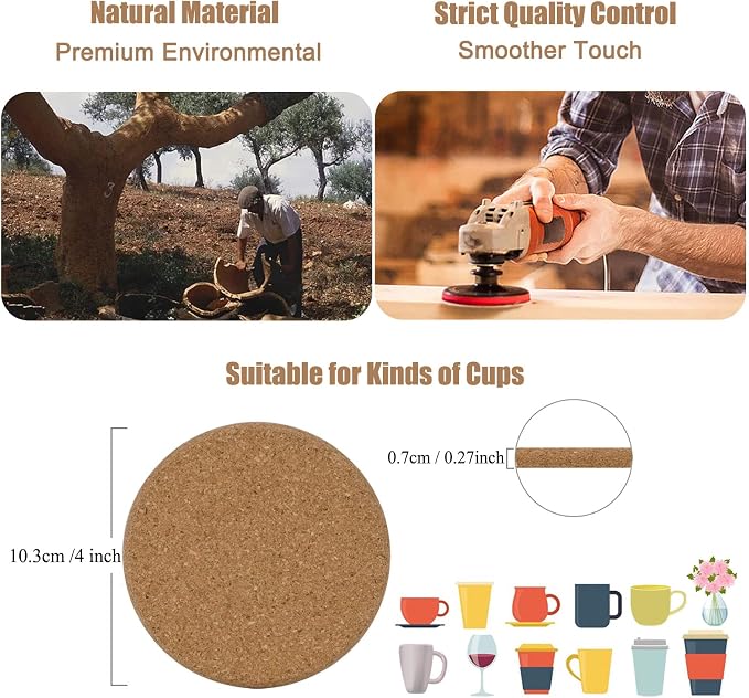 8 Pcs Drink Coasters with Holder, Thicker Cork Coasters - Image 5