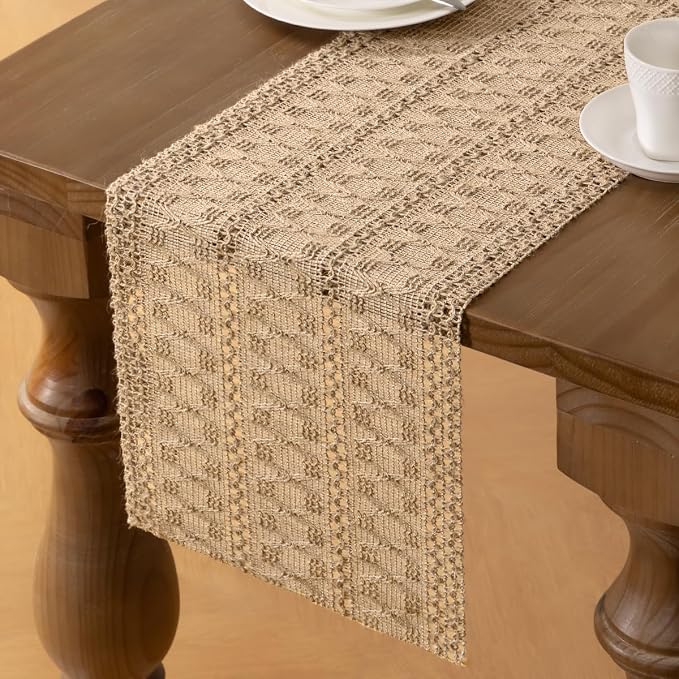 MLMW Boho Table Runner 48 inches Small Coffee Table Runner Rustic Burlap - Image 3
